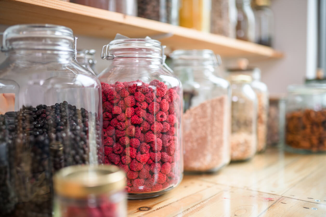 organic bulk products on shelves in zero waste shop