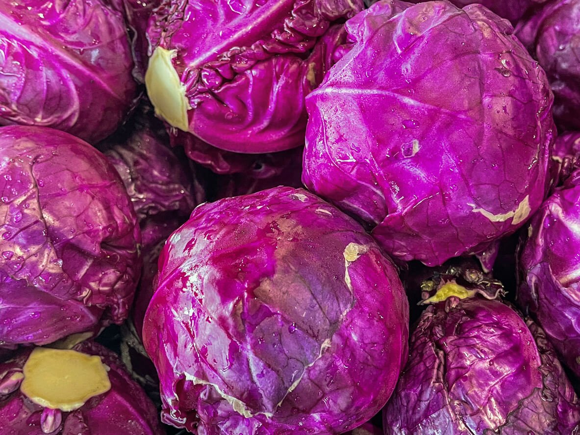 close-up of a pile of red cabbage 