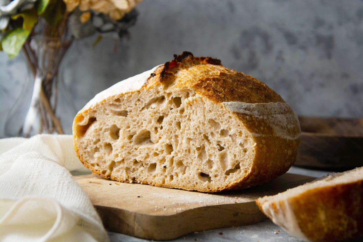 Sourdough bread sliced, made from wild yeast. Cooking healthy foods.