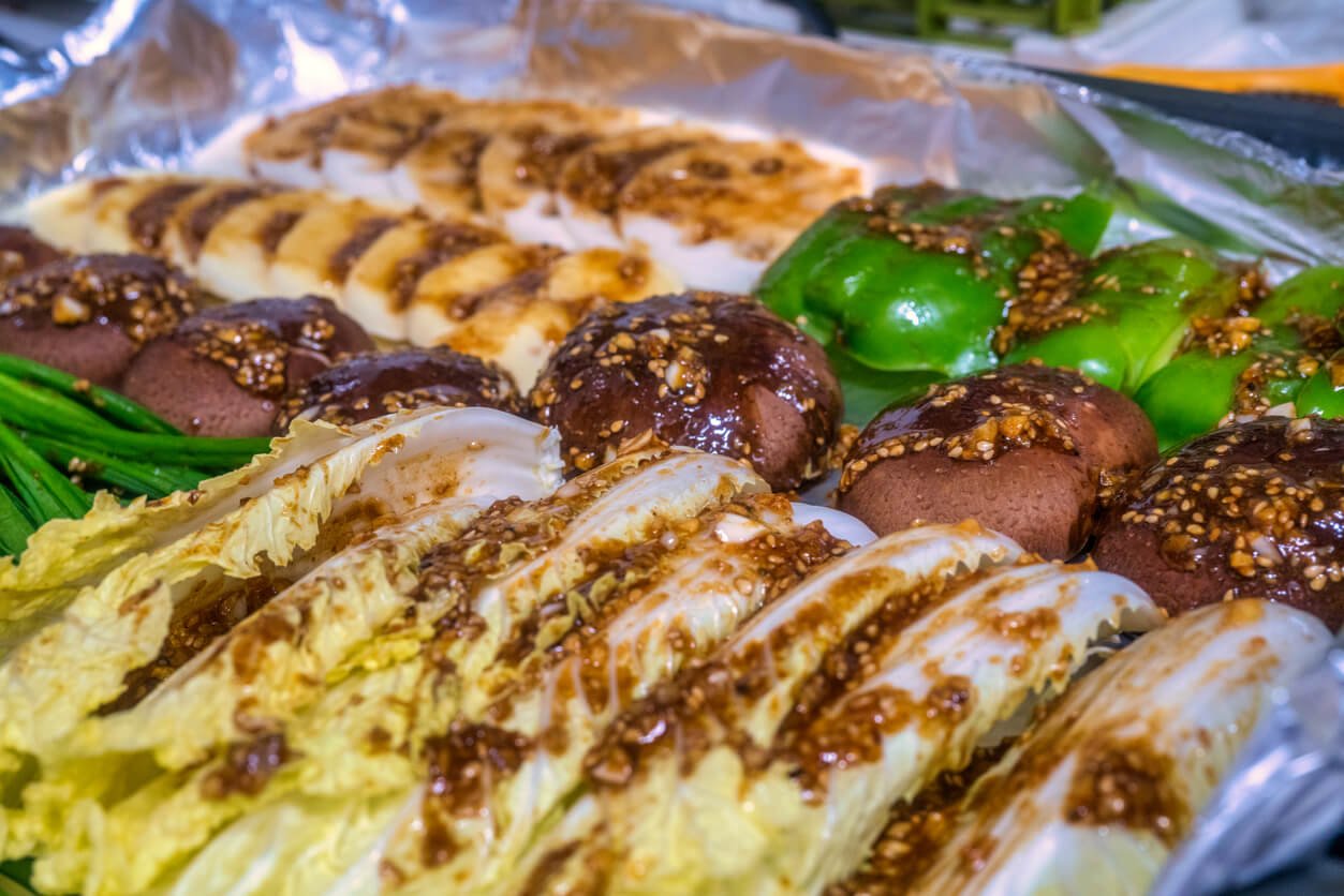 preparing vegetable mushroom and potato for barbecue