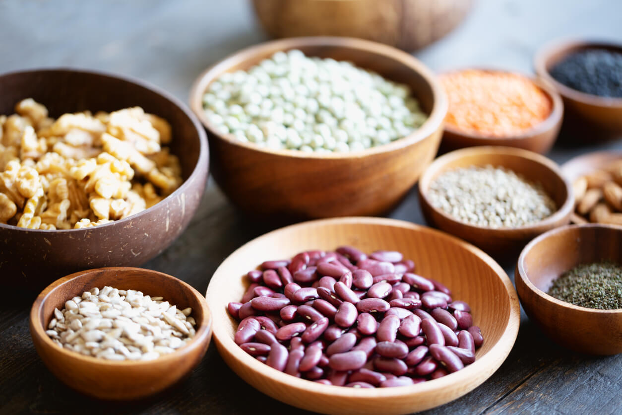 plant-based proteins like nuts seeds and legumes