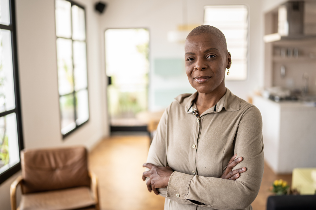 Portrait of mature woman at home