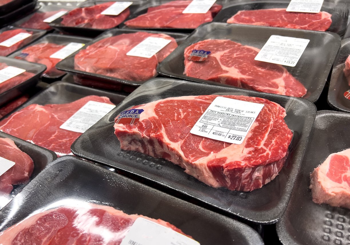 USDA Choice Beef Rib Eye Steaks for sale at a supermarket