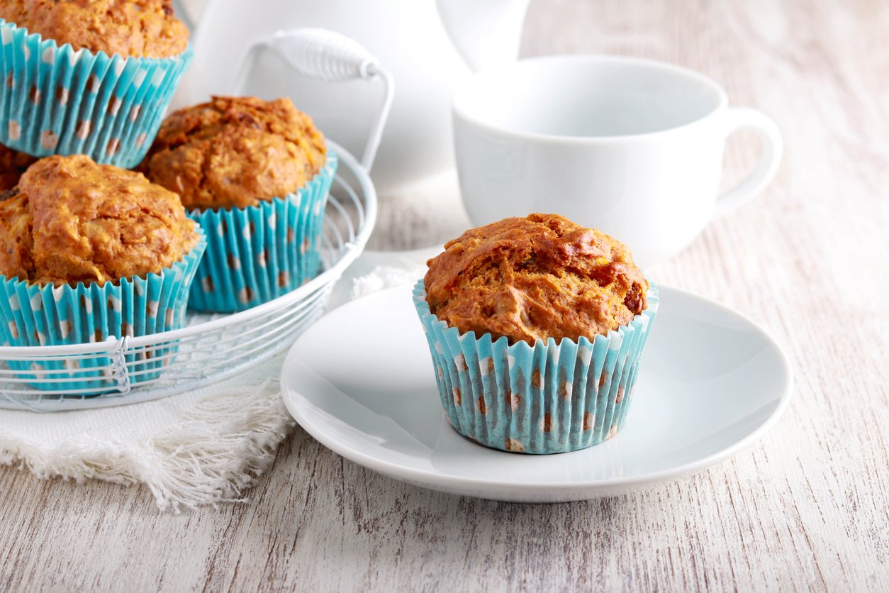 Carrot fruit and nut muffins, homemade healthy cakes