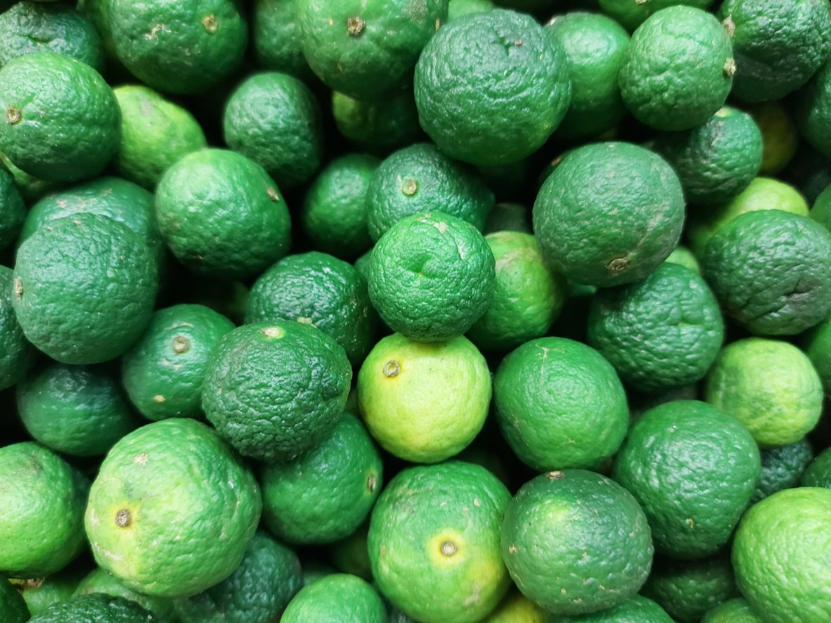 Citrus hystrix or the kaffir lime or makrut lime. It is a citrus fruit native to tropical Southeast Asia.