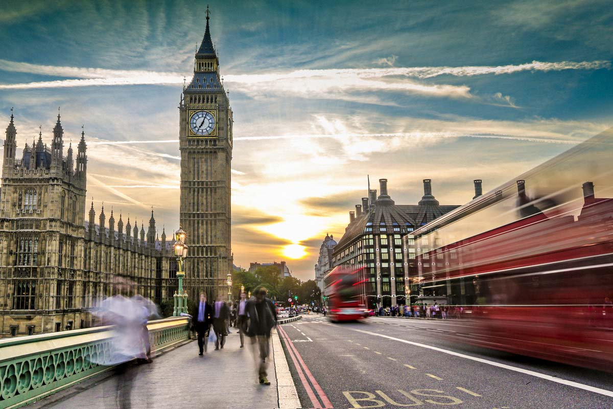 view of london on the move with big ben in background