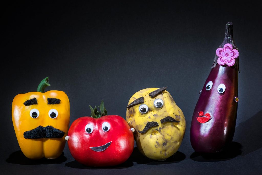 Nightshade vegetables with faces