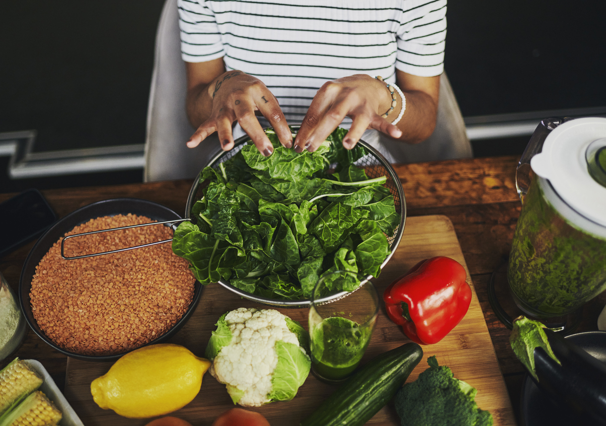 woman preparing a nutritional meal, stock photo, copy space