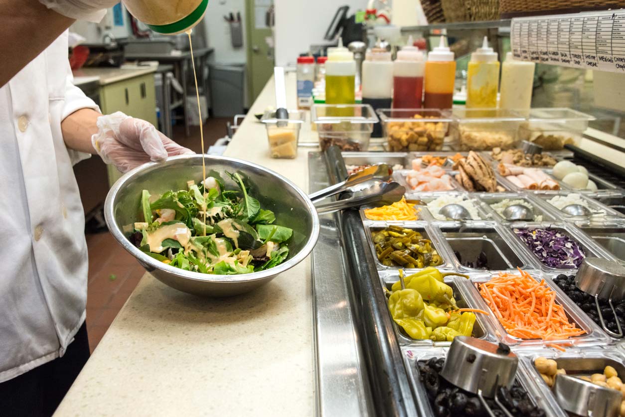 salad bar in commercial kitchen