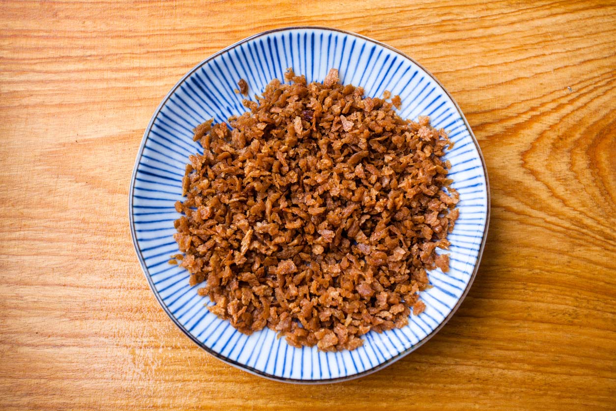 vegan bacon bits on plate