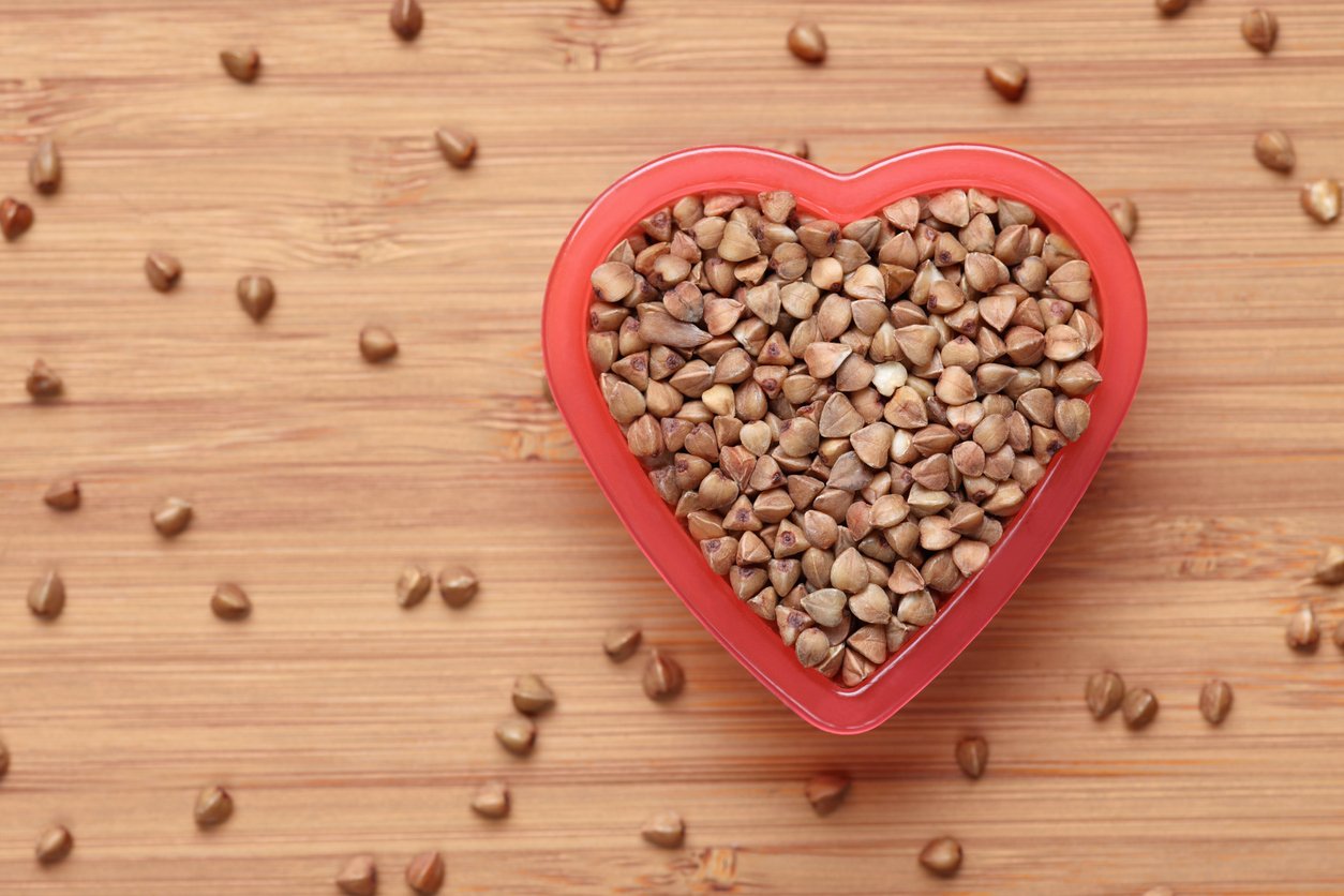 Buckwheat in a heart bowl