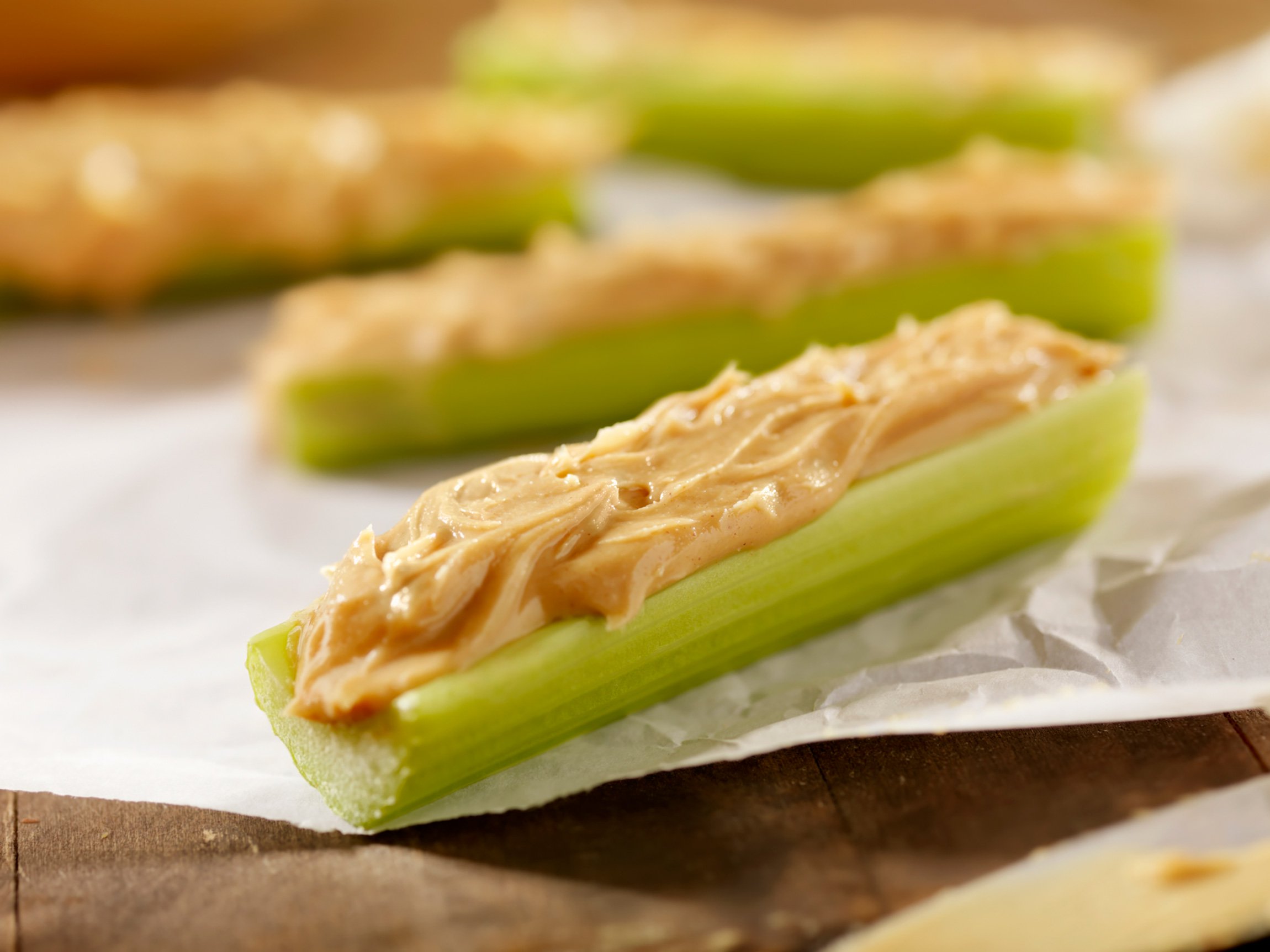 Celery with peanut butter in the middle