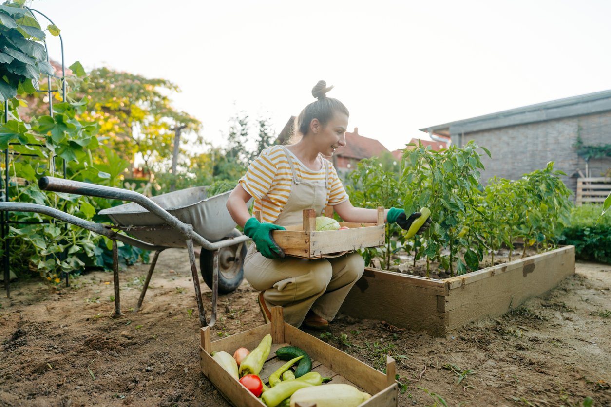 Photo of a young woman in her organic garden