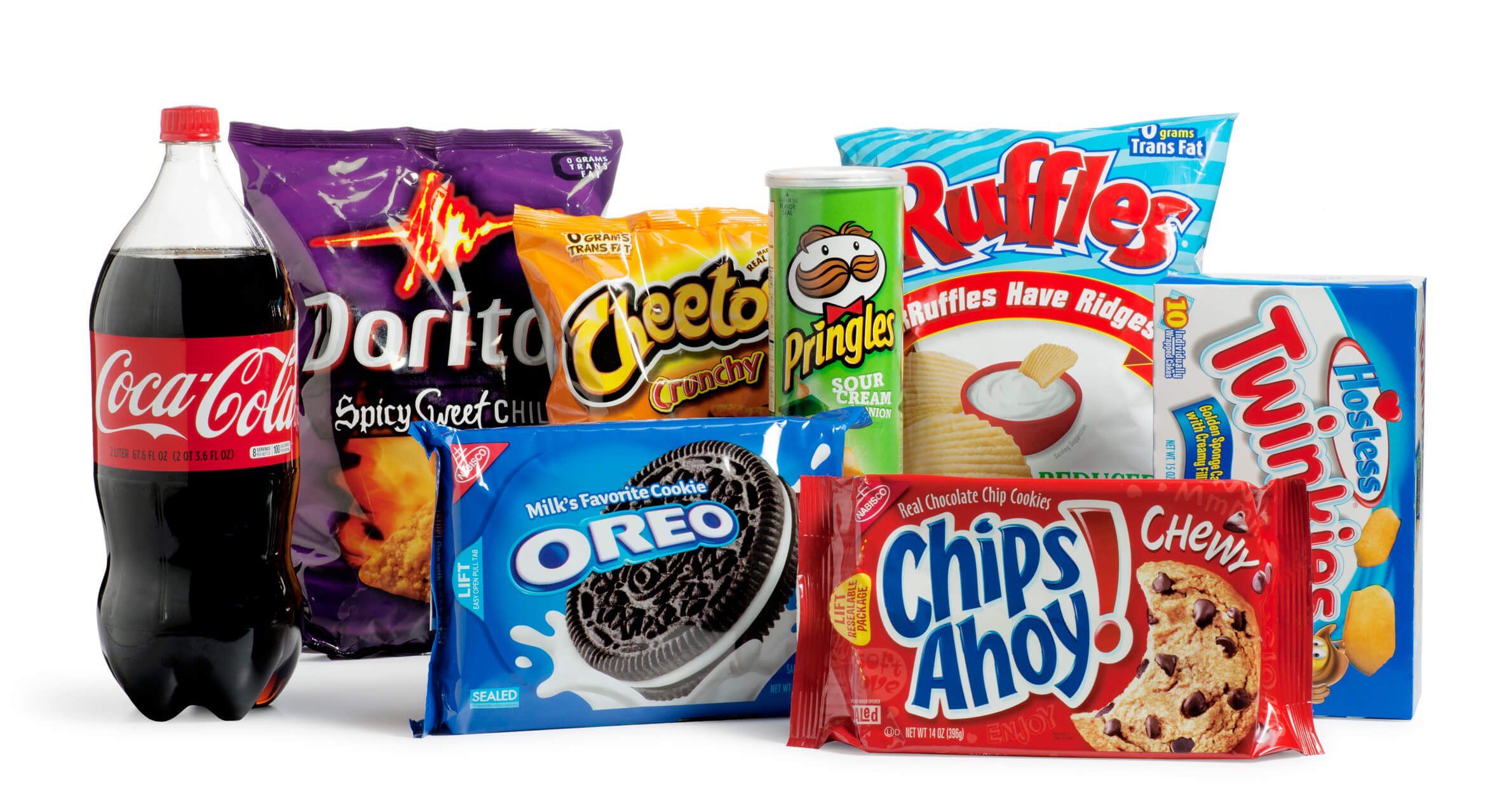 A variety of processed junk food full of sugar