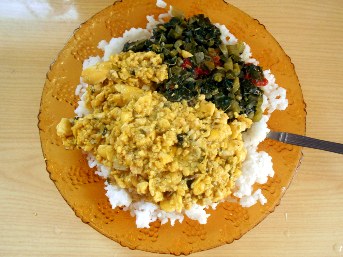 ackee and rice with callaloo