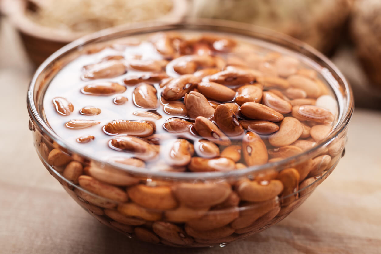 soaked bean in glass bowl
