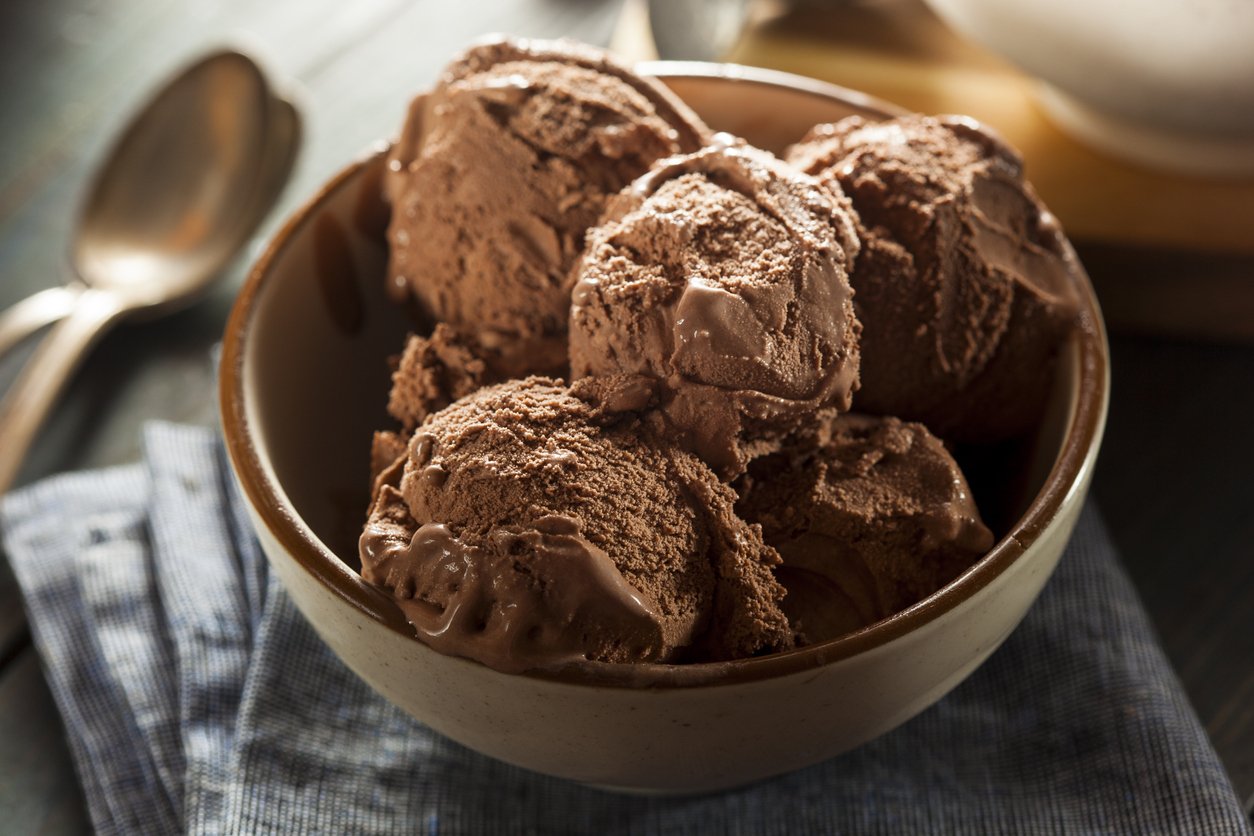 Homemade Dark Chocolate Ice Cream in a Bowl