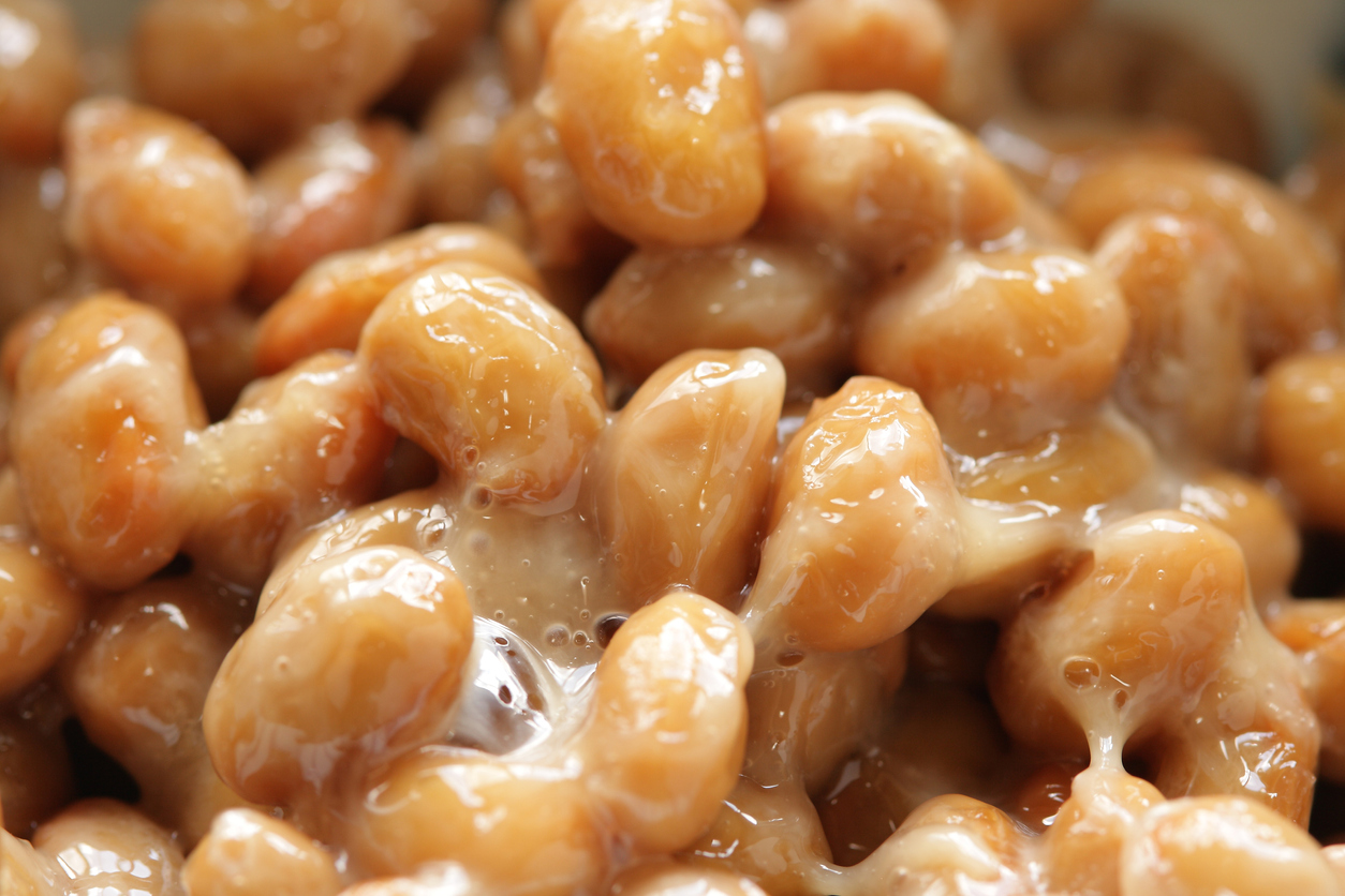 Natto (fermented soybeans.), a traditional Japanese food.