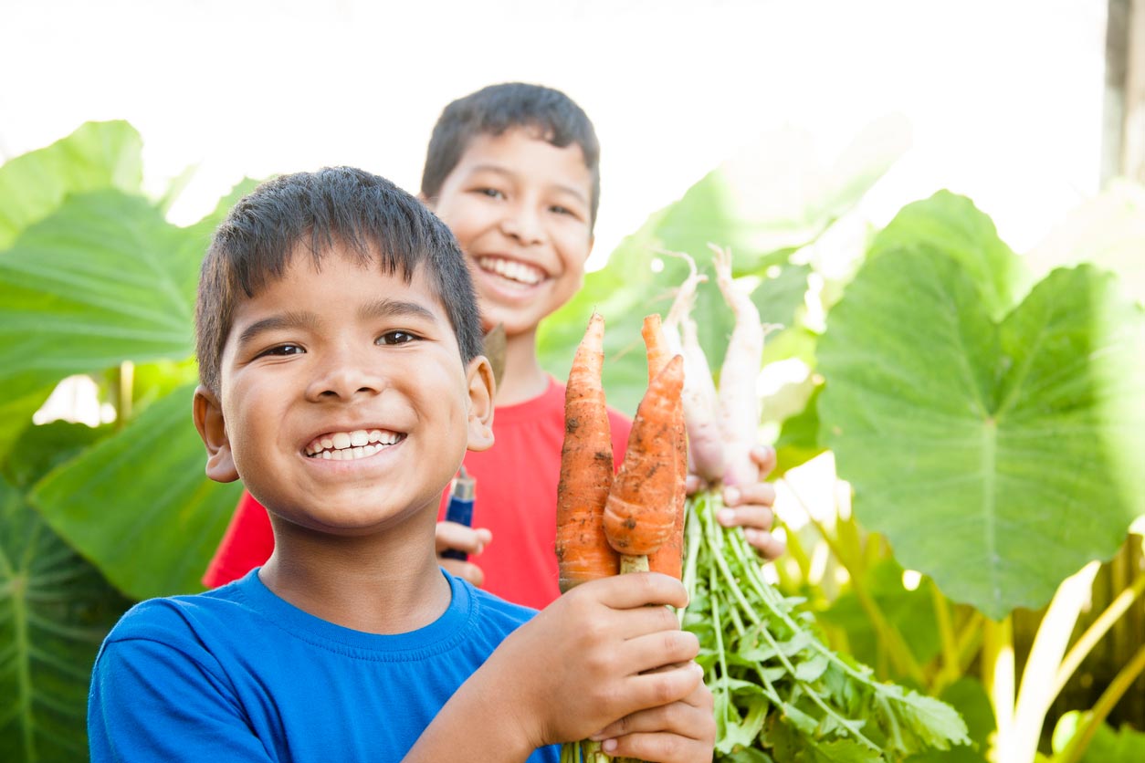 children excited about carrot harvest