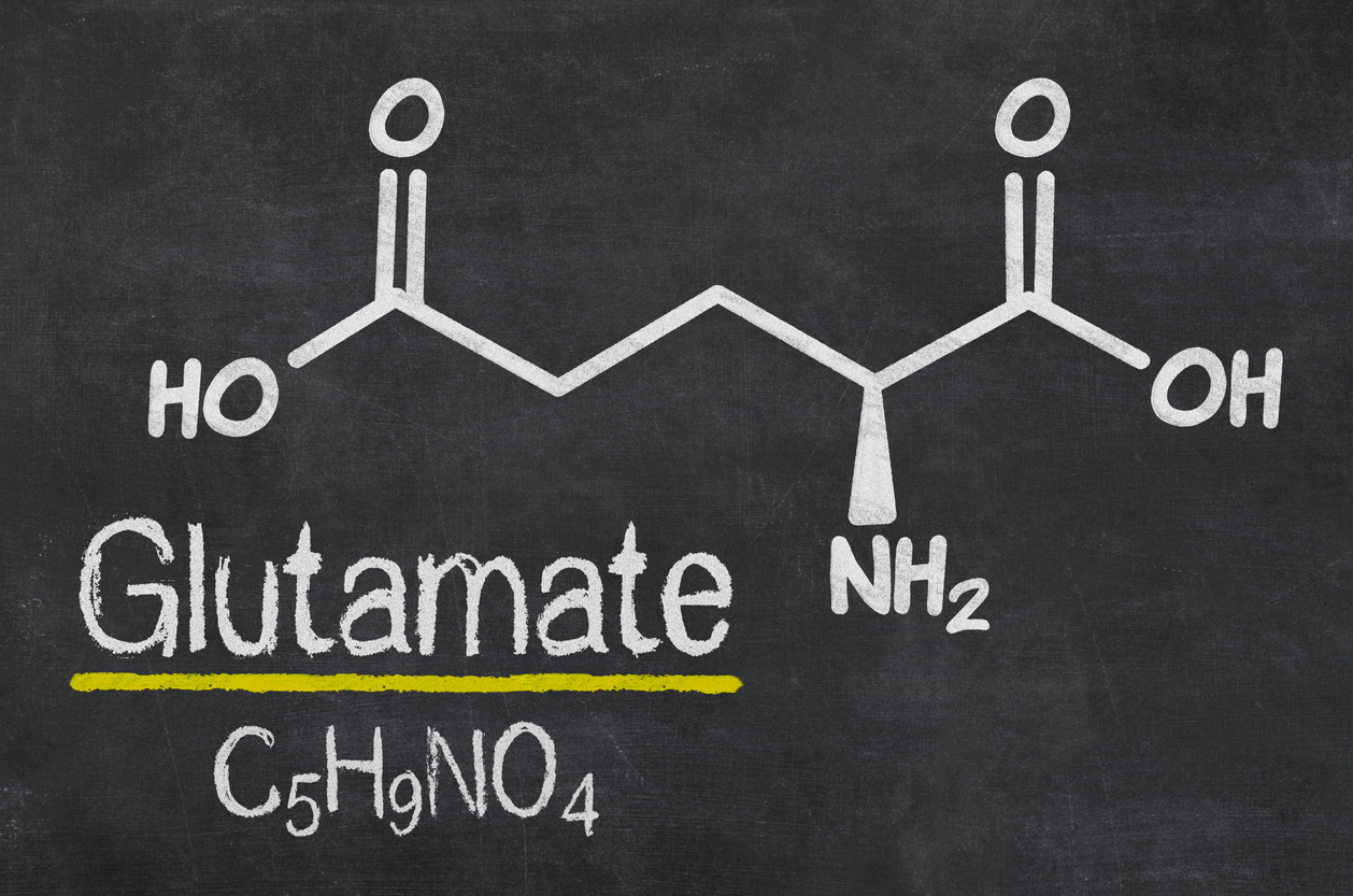 Blackboard with the chemical formula of Glutamate