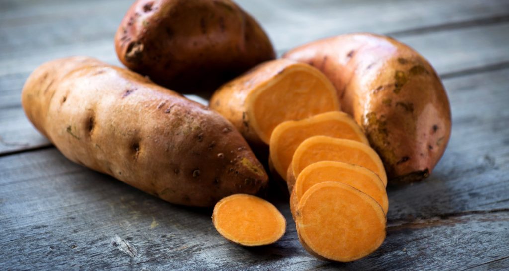 Cut up sweet potatoes