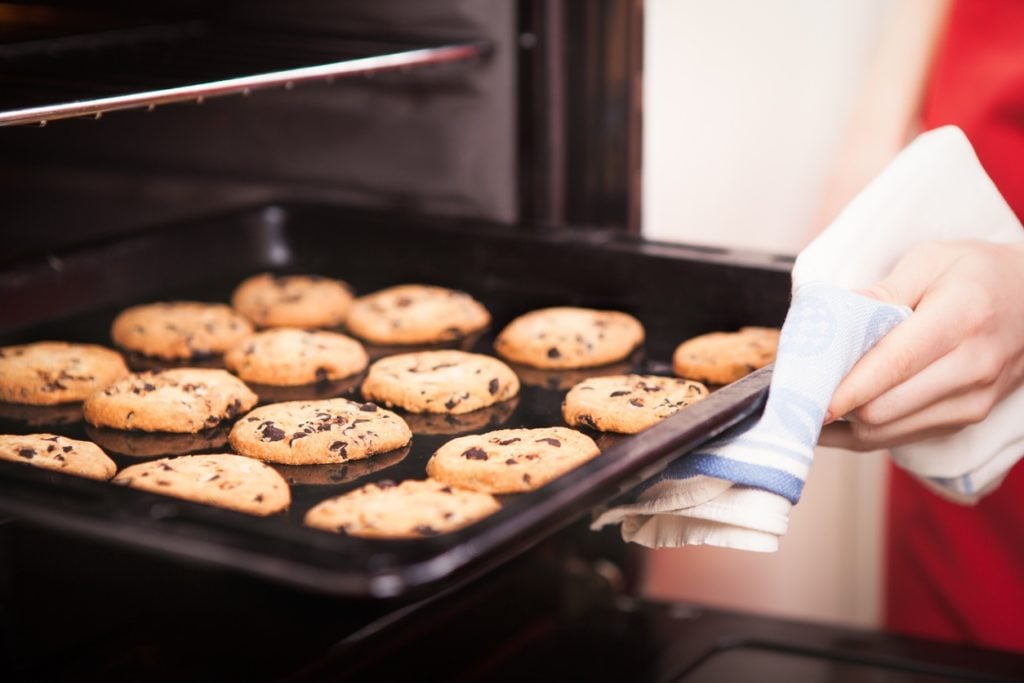 Chocolate chip cookies coming out of the oven