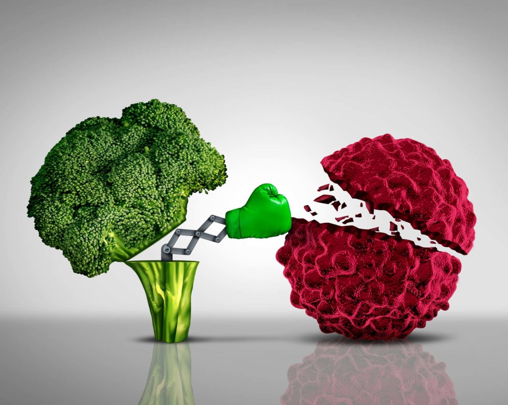 Broccoli fighting cancer cells