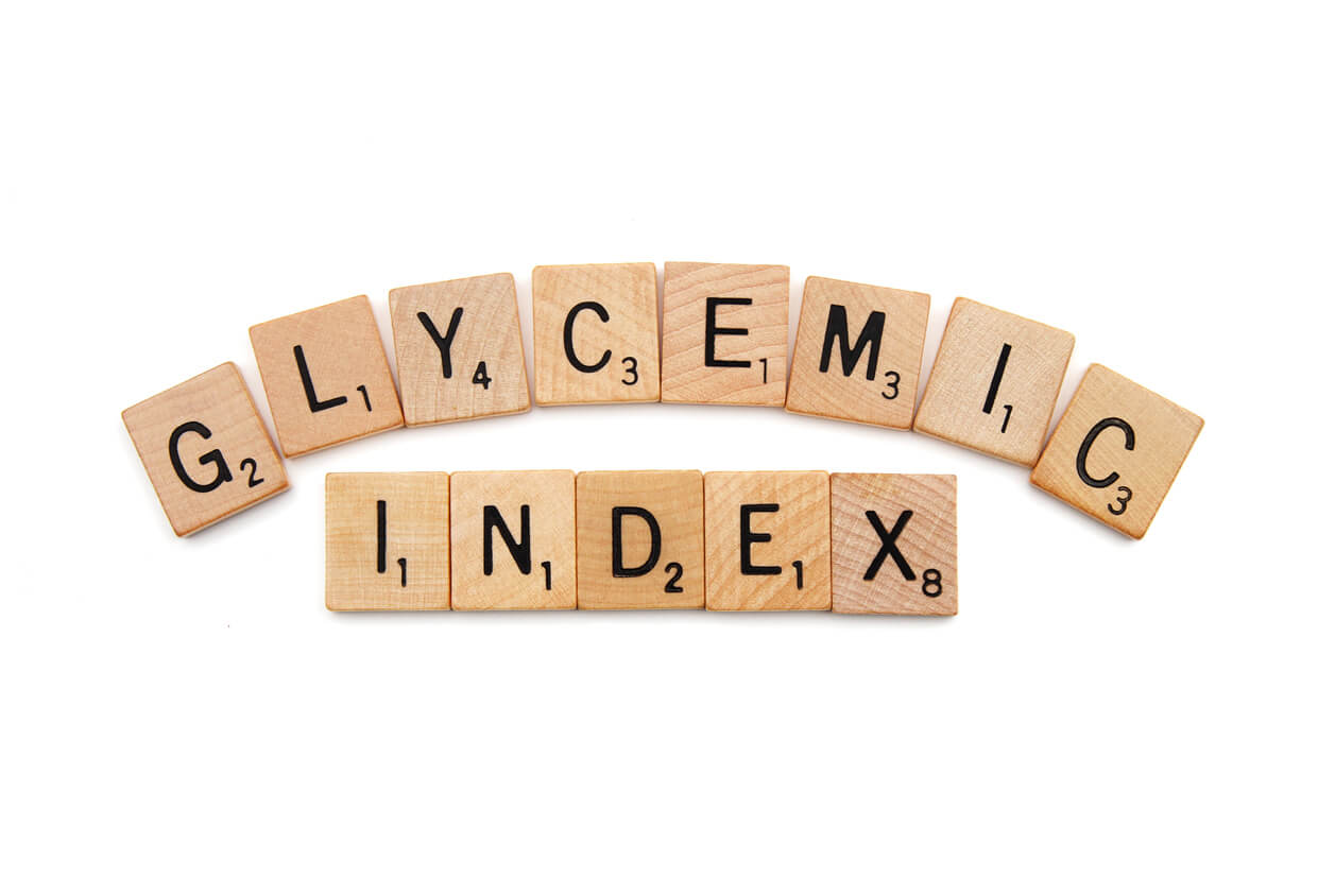 glycemic index spelled out with scrabble letter tiles