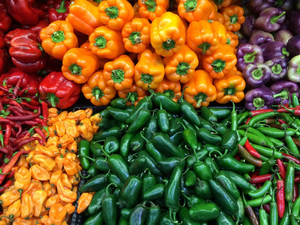 Variety of chili and bell peppers