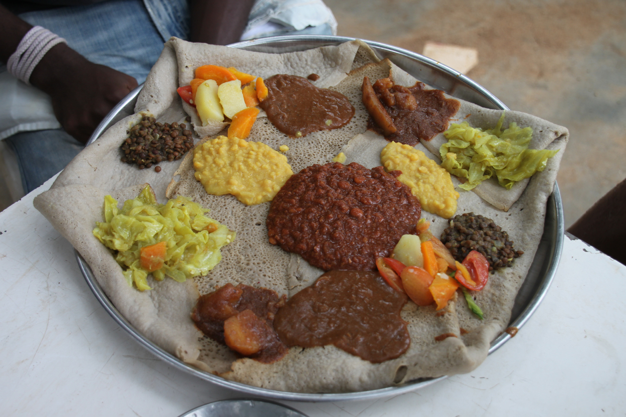 TYPICAL ETHIOPIAN FOOD, MADE WITH TEJ CEREAL.