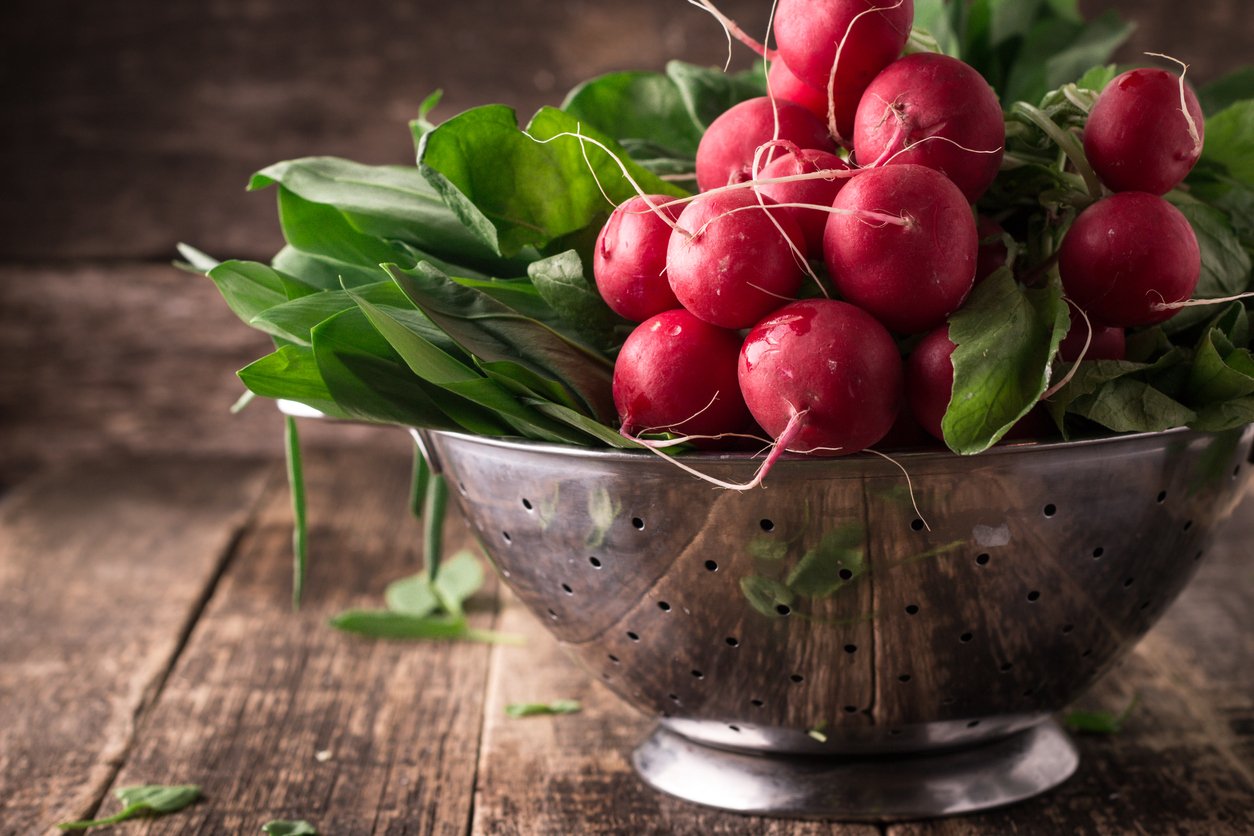 fresh vegetables in a metal colander ,healthy food