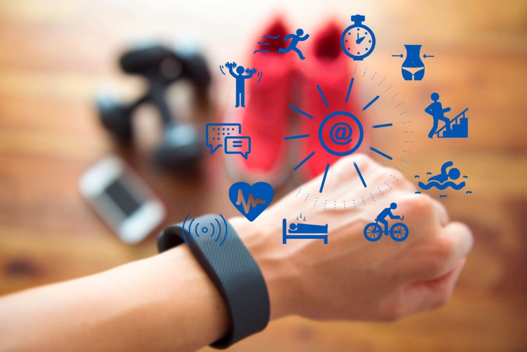 A wearable wrist health tracker with illustrated functions