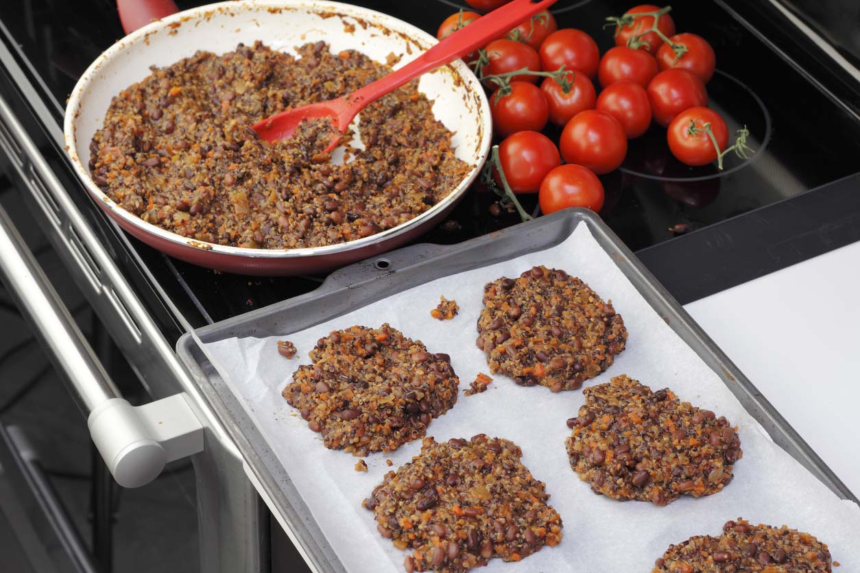 Prepping tricolor bean quinoa burgers