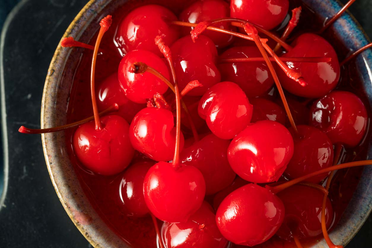 small bowl of maraschino cherries