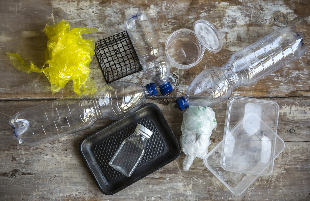 empty plastic bags, containers, bottles