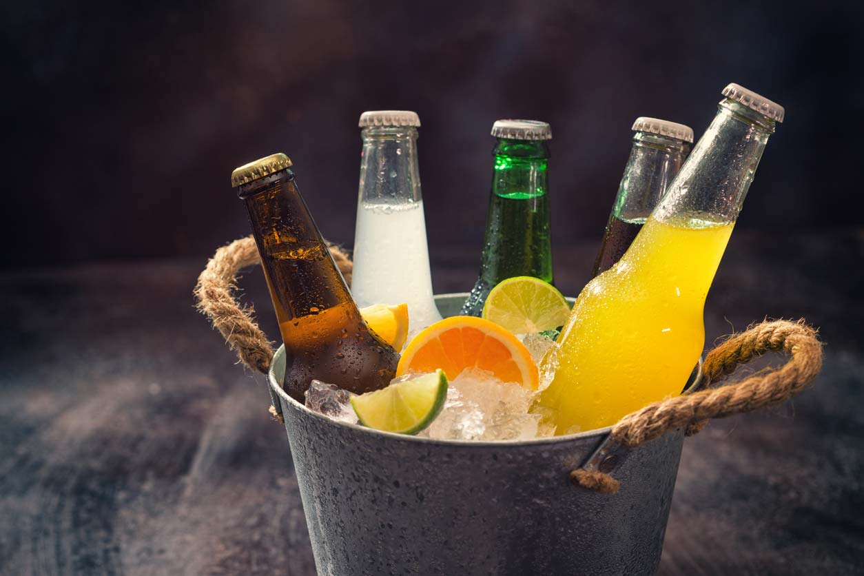 various alcoholic drinks in bucket