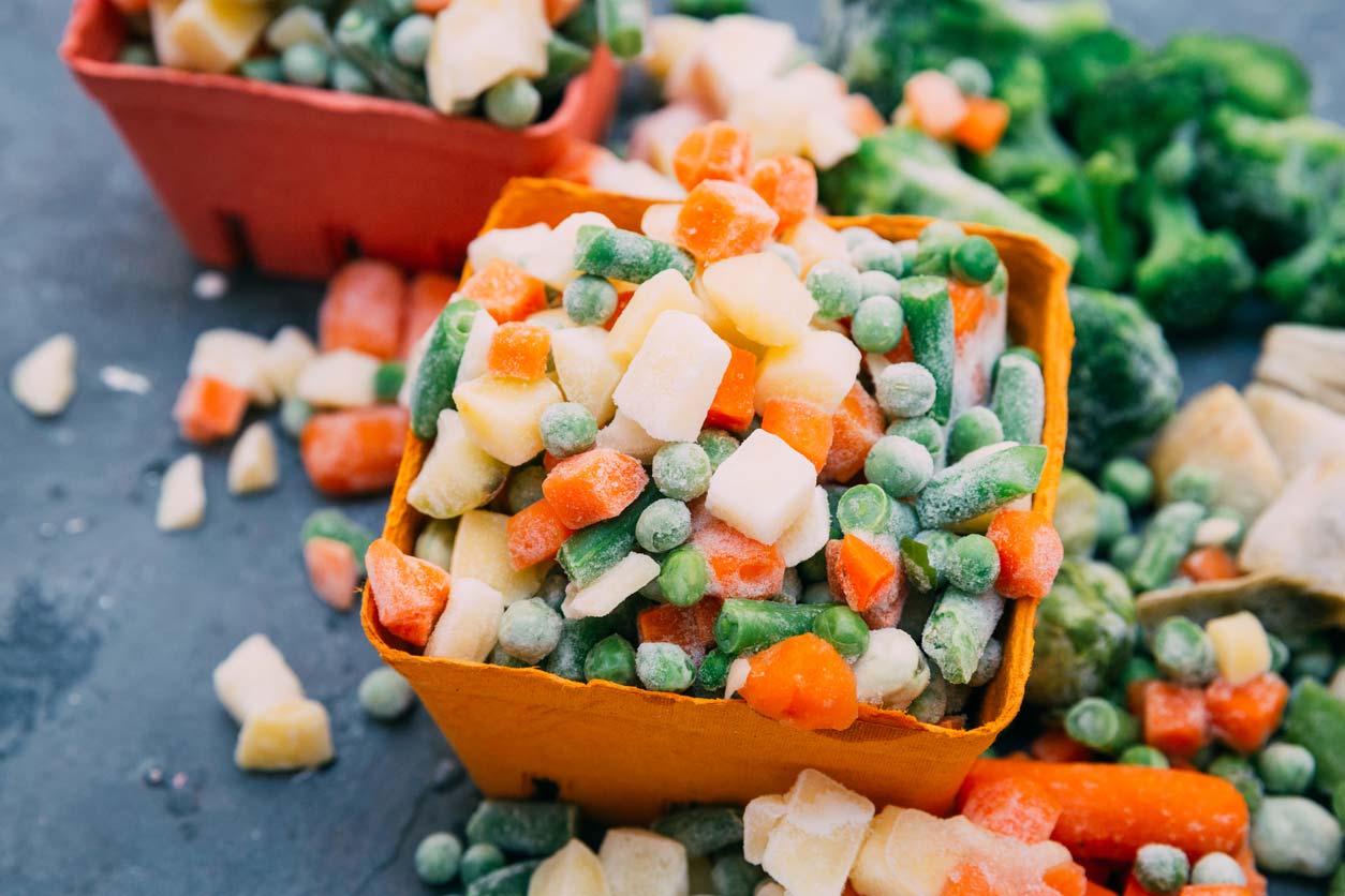 frozen veggie mix in bowls