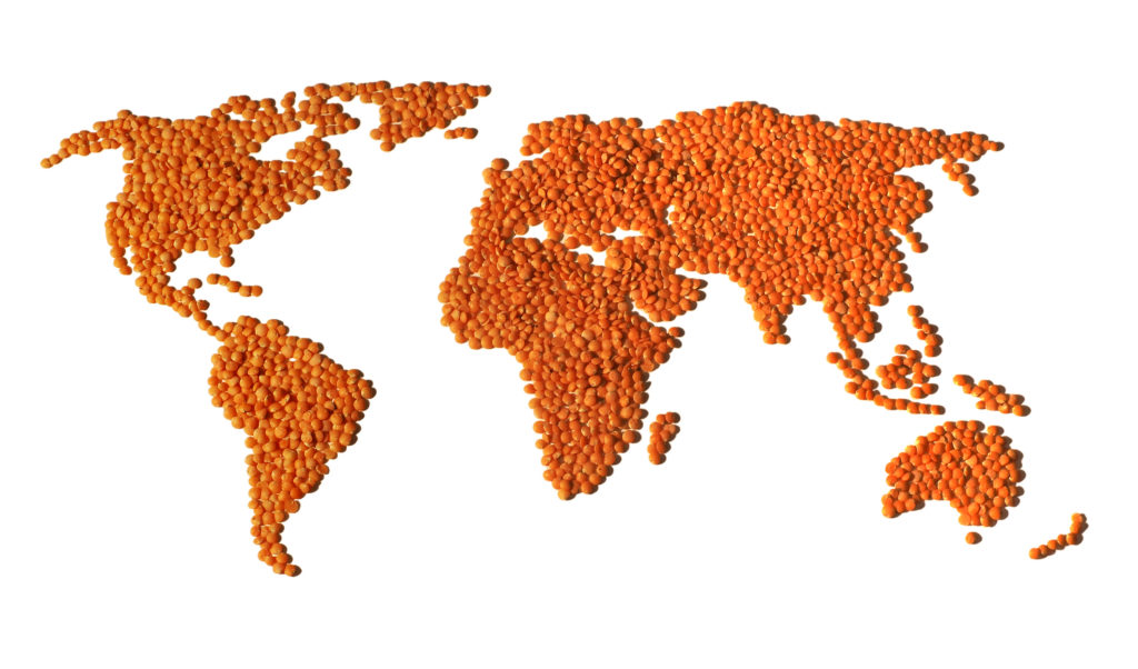 world map of red lentils