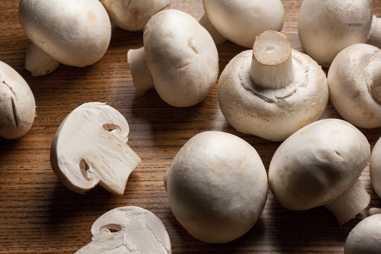 Champignon on wooden table