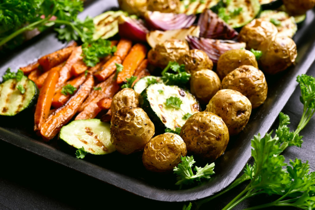 A healthy sheet pan meal in the oven