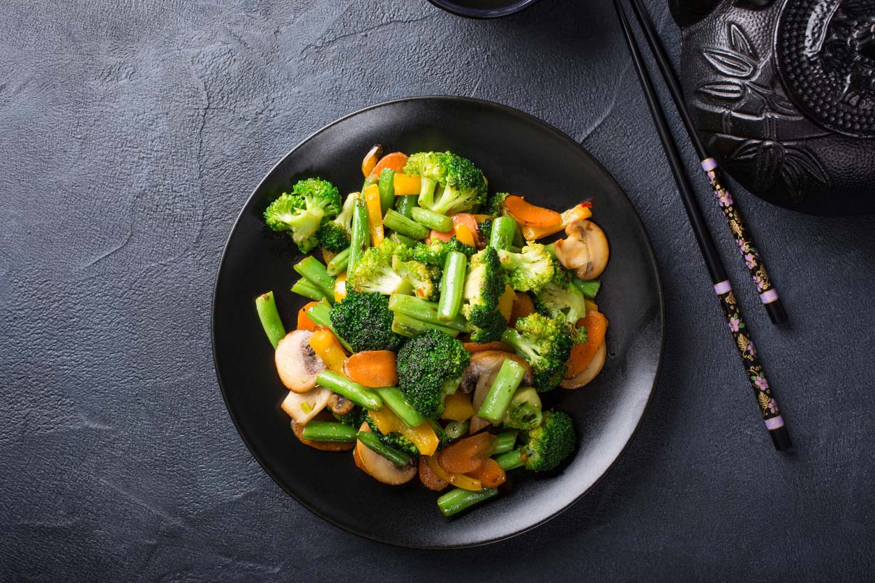 stir fried vegetables in pan