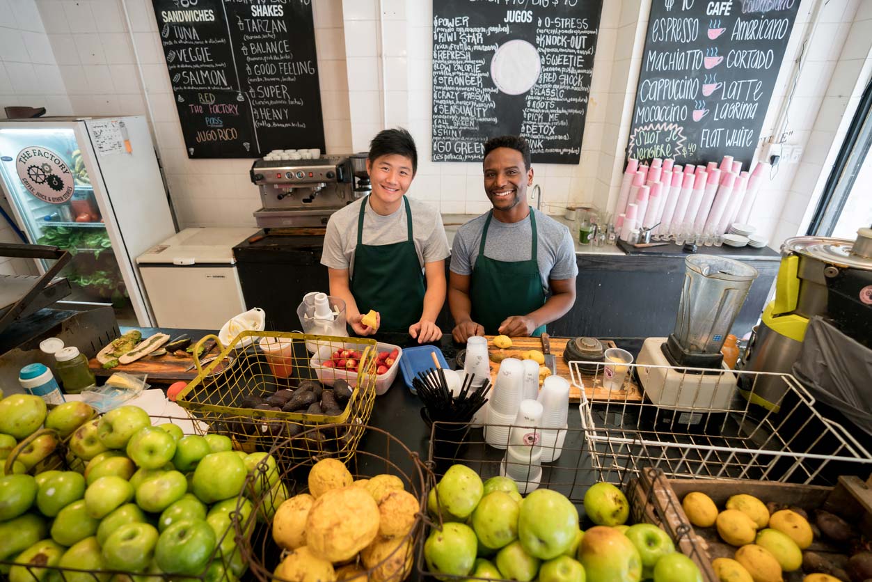 business partners at juice bar