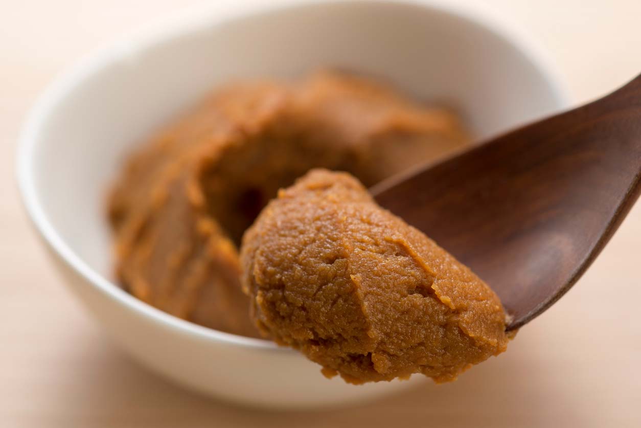 Miso paste in a bowl and spoon