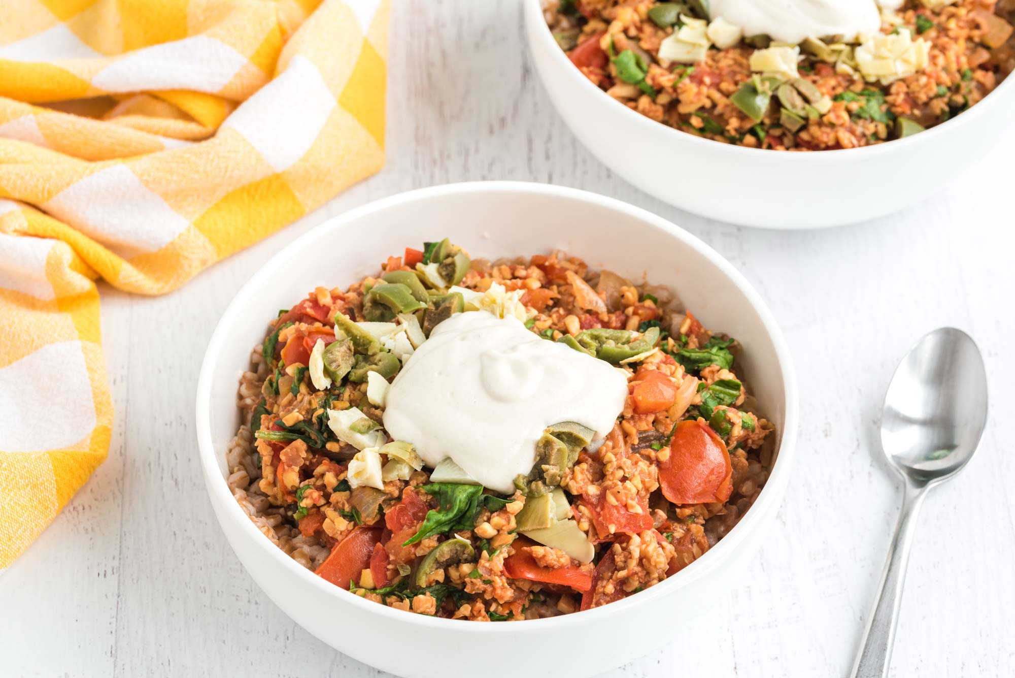 italian farro and spinach bowl