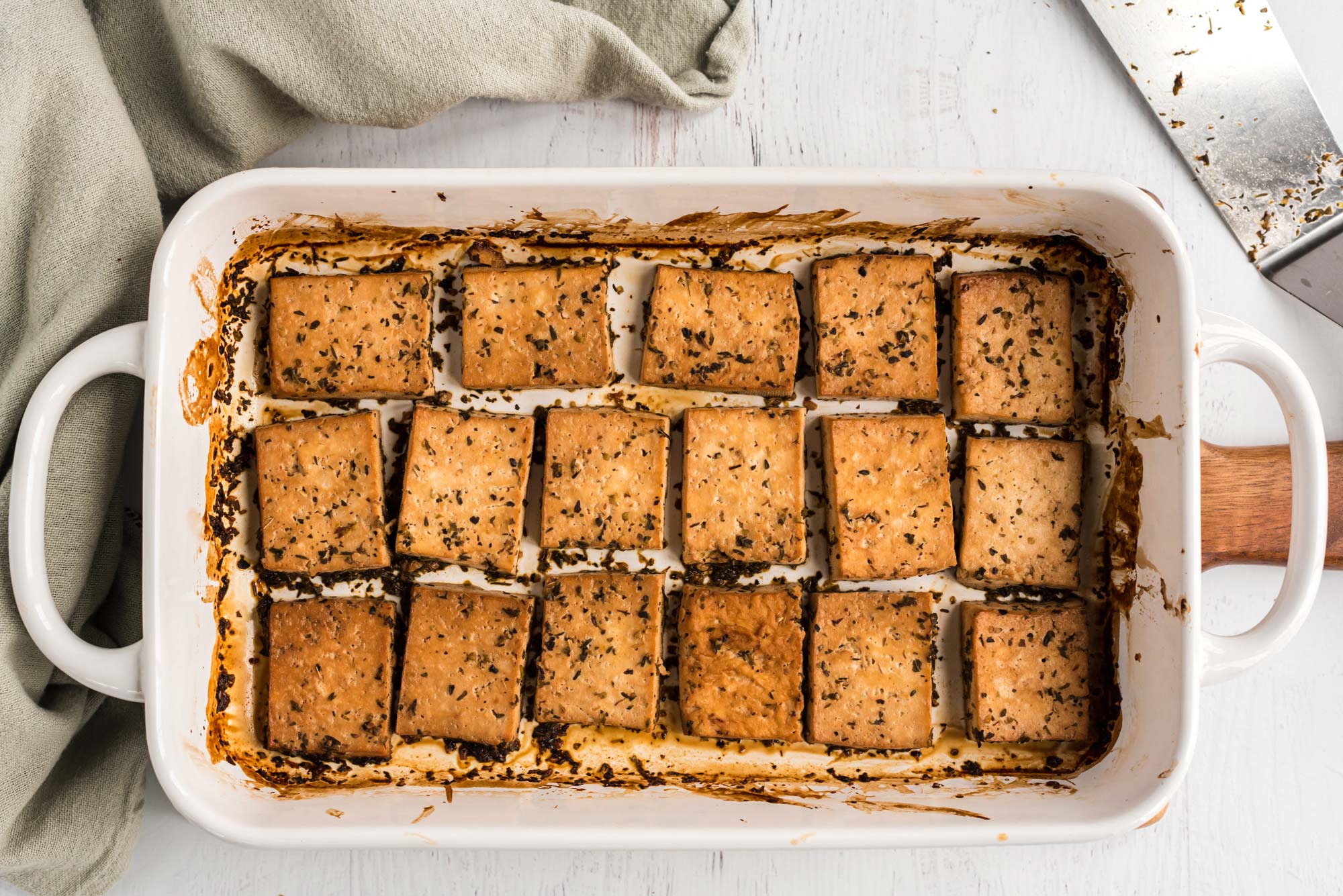 lemon herb tofu in baking dish