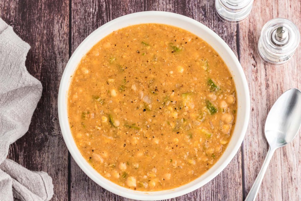 lemony chickpea lentil soup in bowl