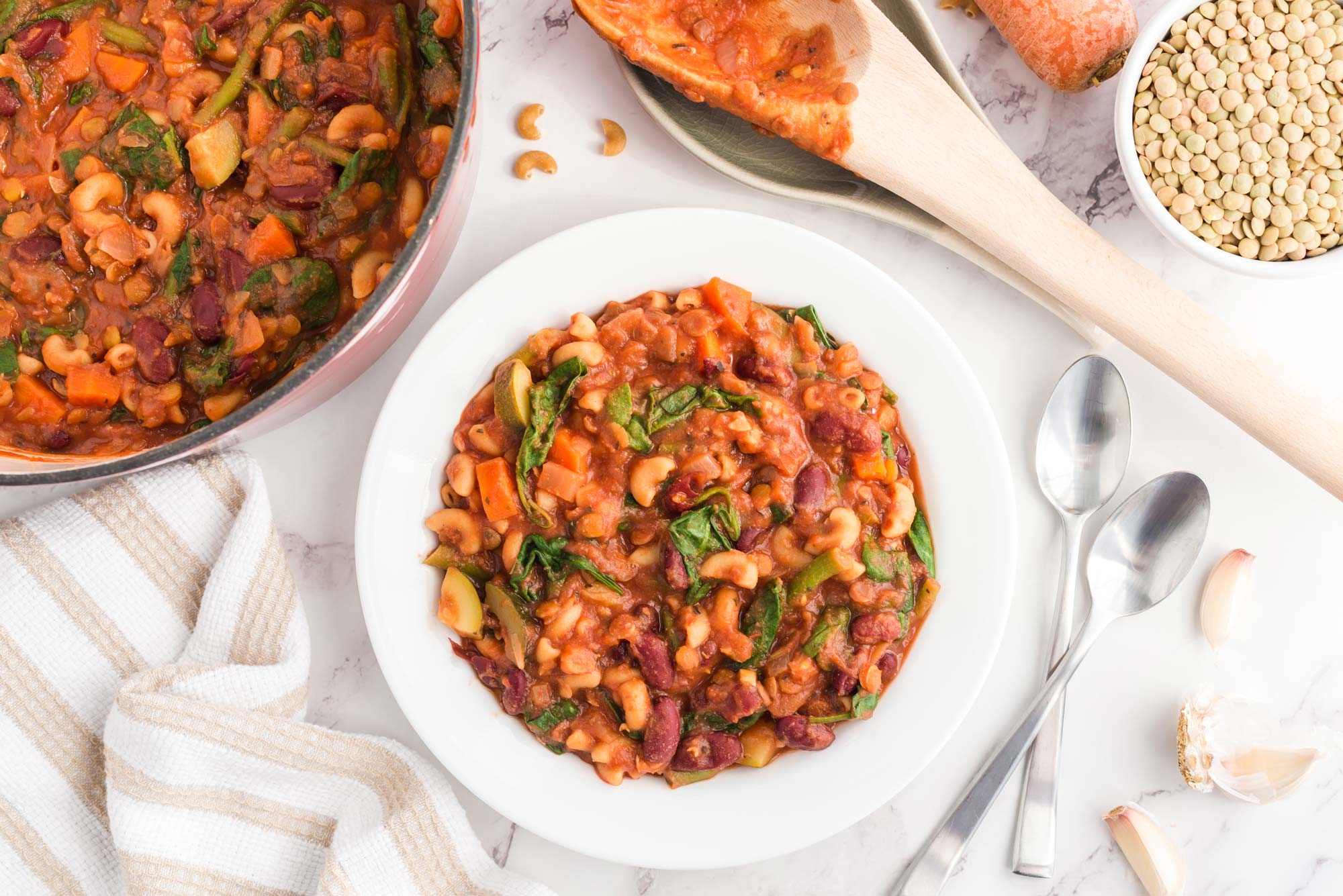 lentil minestrone in bowl