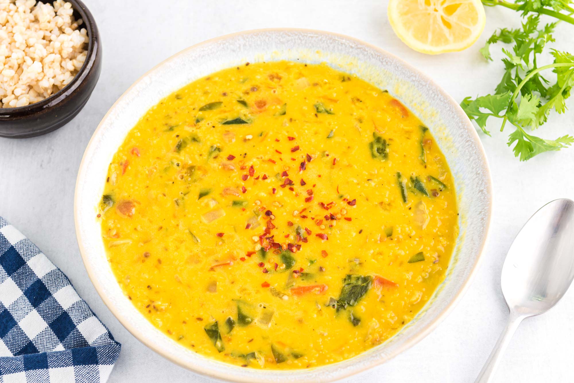 lentil spinach dal in a bowl