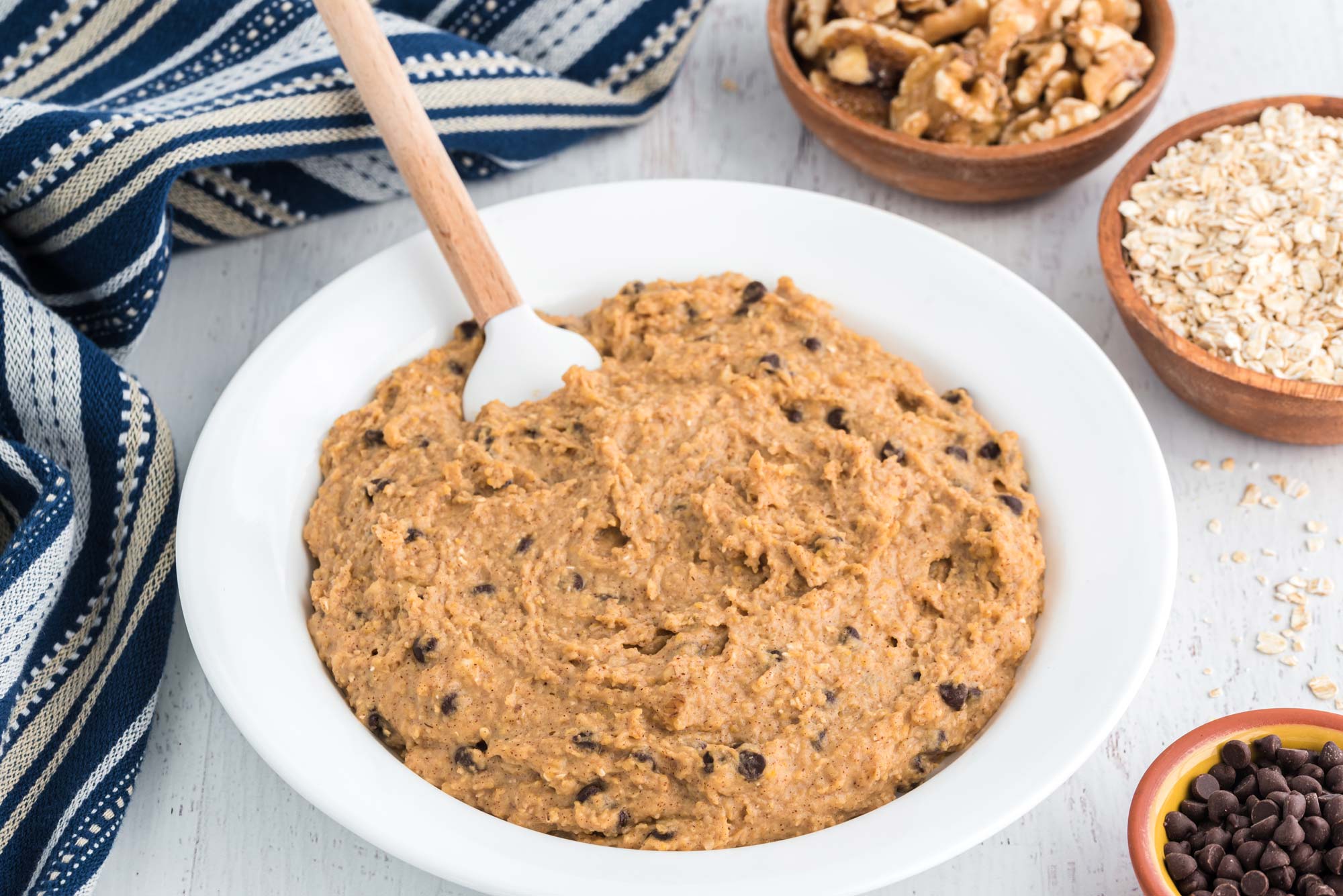 oatmeal chickpea no bake cookie dough in bowl