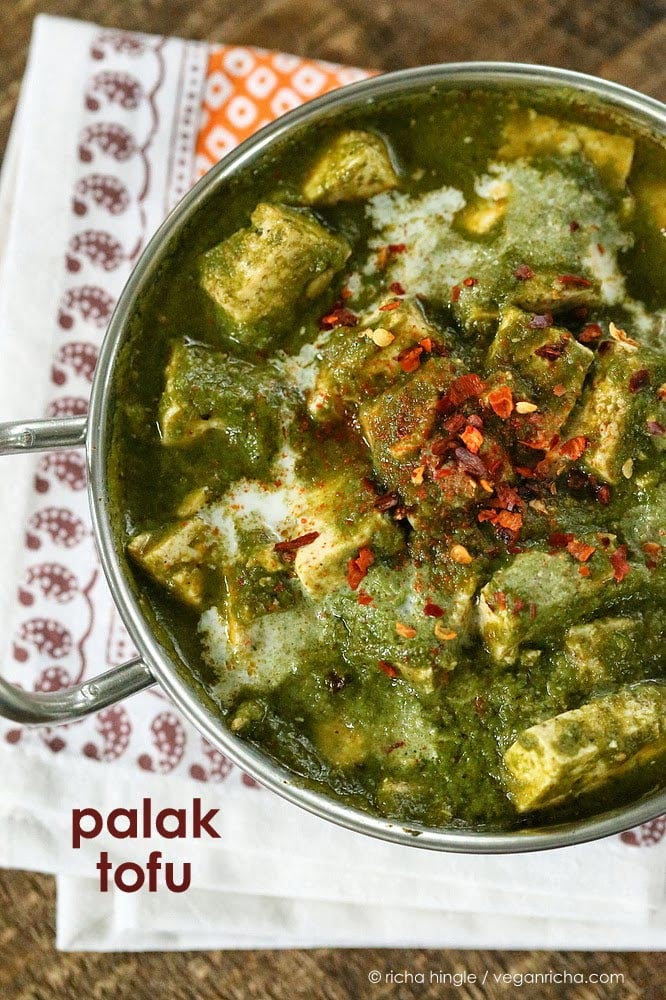 vegan palak tofu paneer